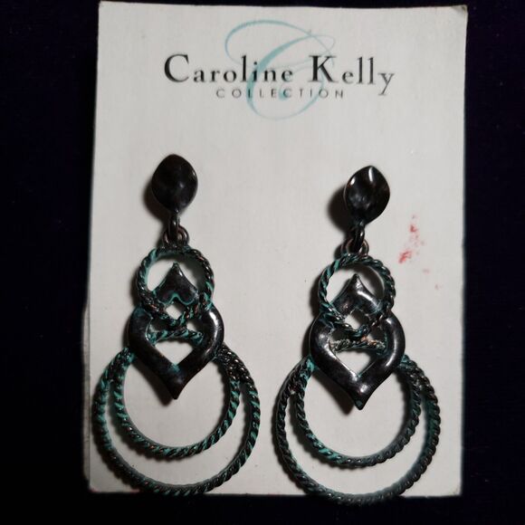 Caroline Kelly Collection Mixed Texture Patina Drop Earrings, with Tags - Picture 1 of 7